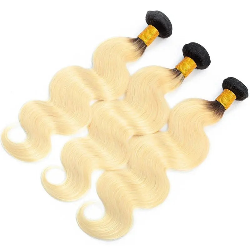 9A #1B/613 Blonde Hair With Dark Roots Hair Weaving Body Wave