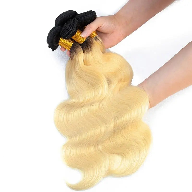 9A #1B/613 Blonde Hair With Dark Roots Hair Weaving Body Wave