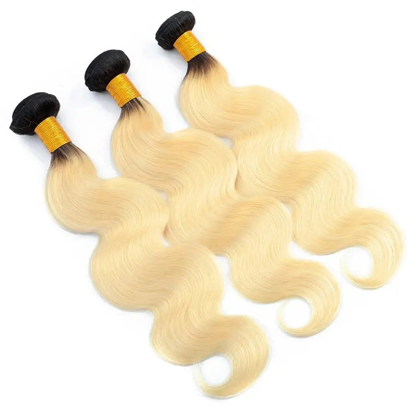 9A #1B/613 Blonde Hair With Dark Roots Hair Weaving Body Wave