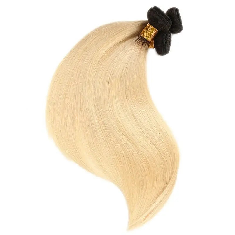 9A #1B/613 Blonde Hair With Dark Roots Hair Weaving Straight