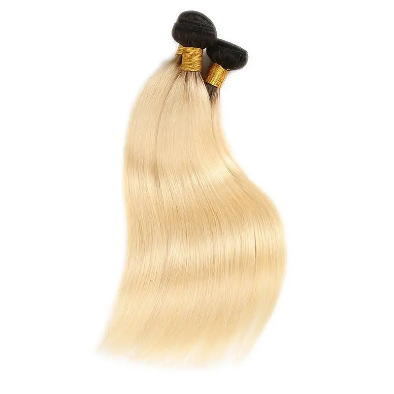 9A #1B/613 Blonde Hair With Dark Roots Hair Weaving Straight