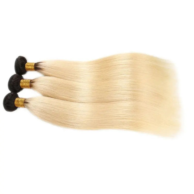 9A #1B/613 Blonde Hair With Dark Roots Hair Weaving Straight