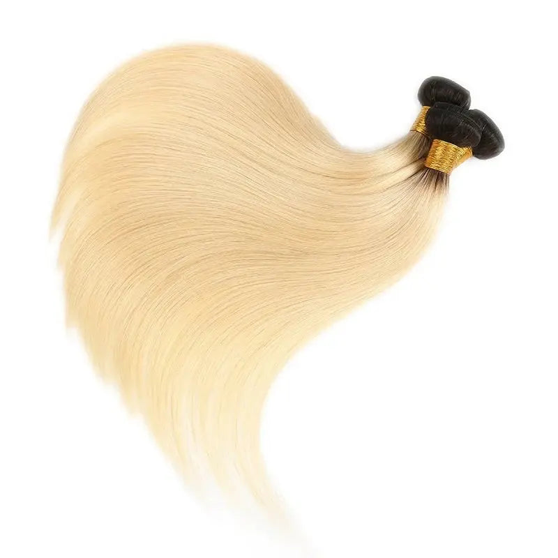 9A #1B/613 Blonde Hair With Dark Roots Hair Weaving Straight