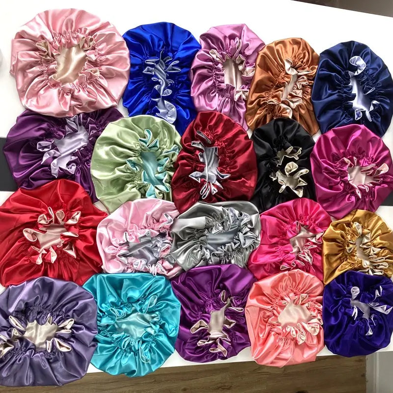 Custom Logo Double Layer Elastic Satin Bonnets For Sleeping