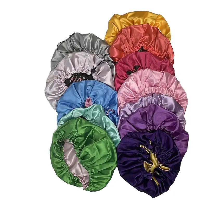 Custom Logo Double Layer Elastic Satin Bonnets For Sleeping