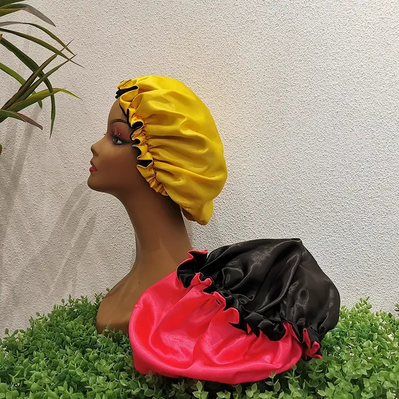 Custom Logo Double Layer Elastic Satin Bonnets For Sleeping