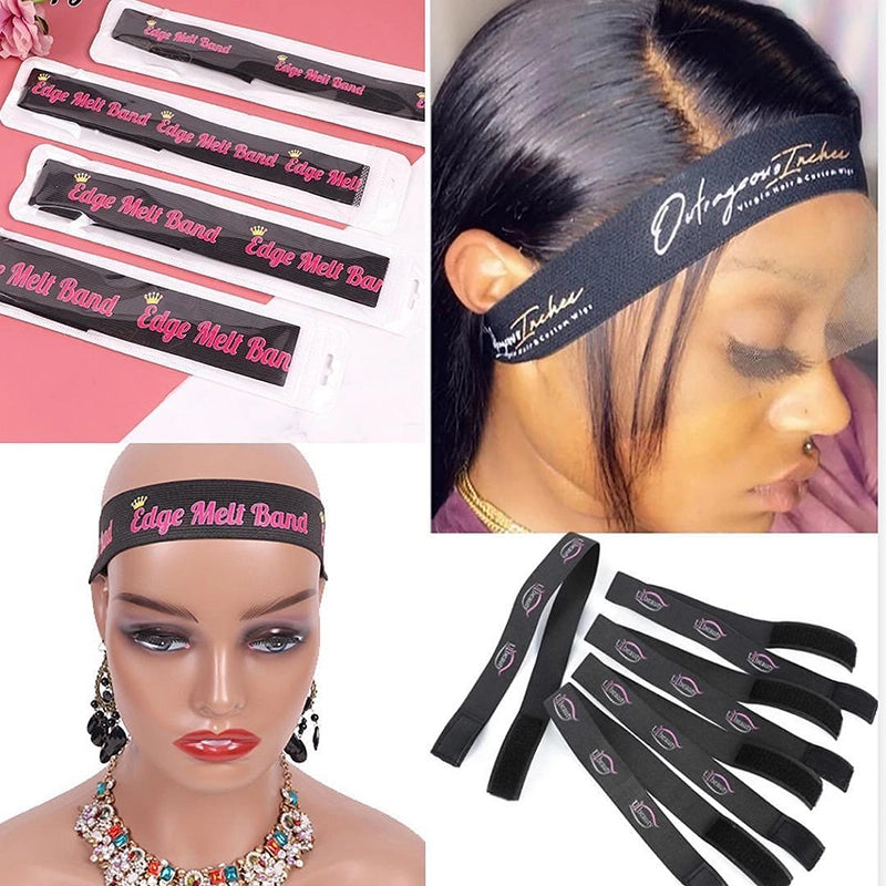 Custom Logo Edge Wraps Lace Melting Elastic Bands With Velcro For Wigs