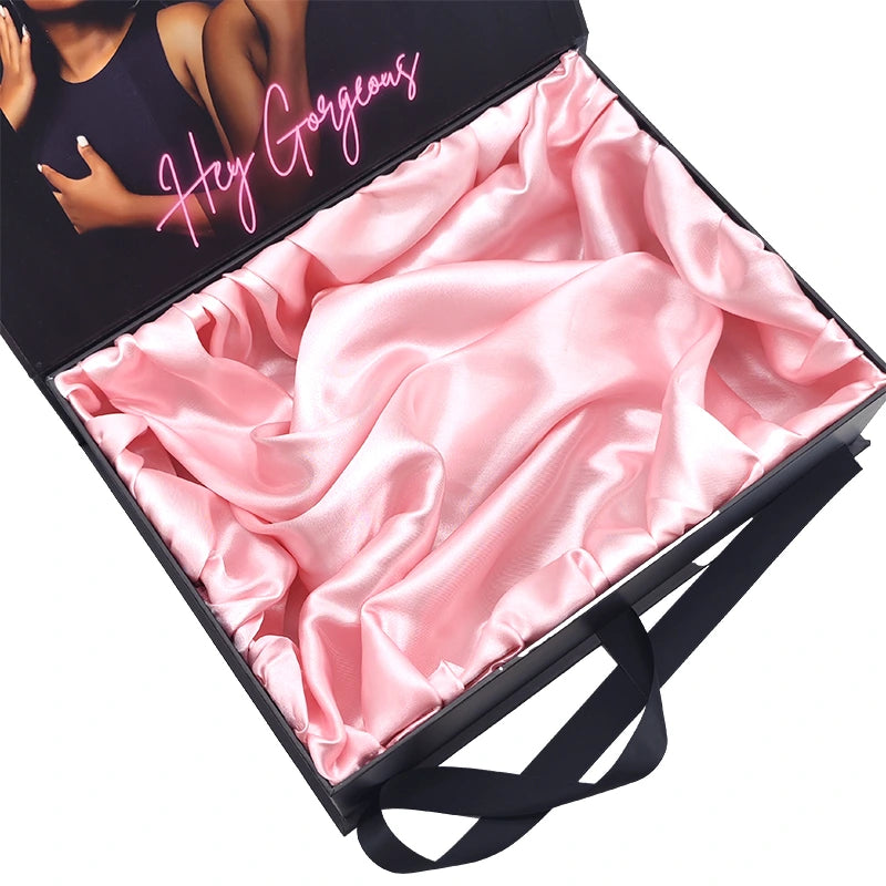 Custom Logo Magnetic Folding Carboard Boxes With Ribbon For Hair Extensions & Wigs