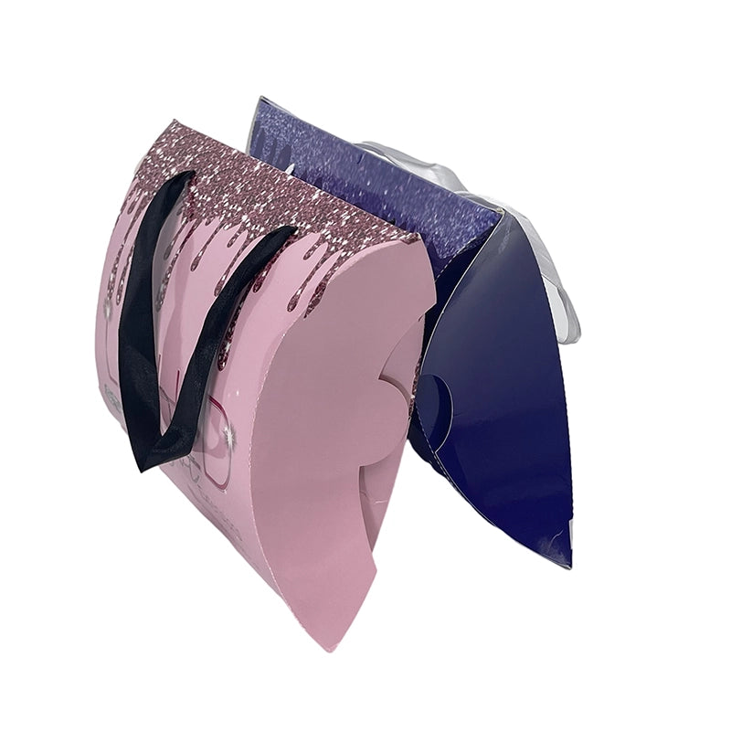 Custom Logo Pillow Boxes With Ribbon For Hair Extensions & Wigs