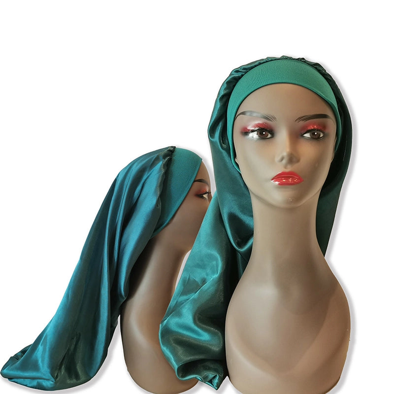 Custom Logo Single Layer Wide Band Long Satin Bonnets For Big Braids