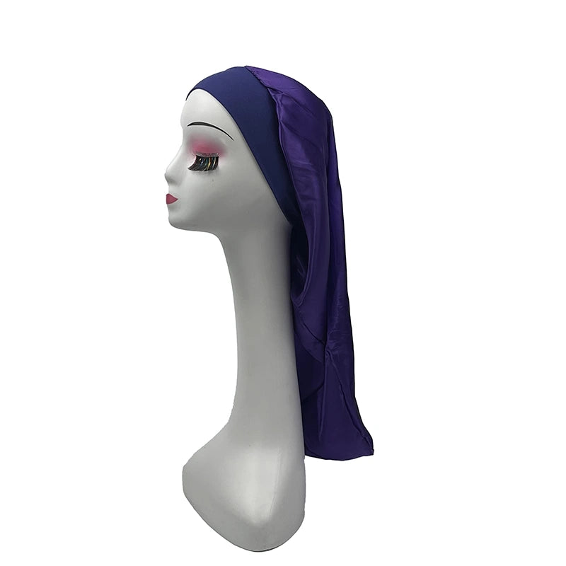 Custom Logo Single Layer Wide Band Long Satin Bonnets For Big Braids