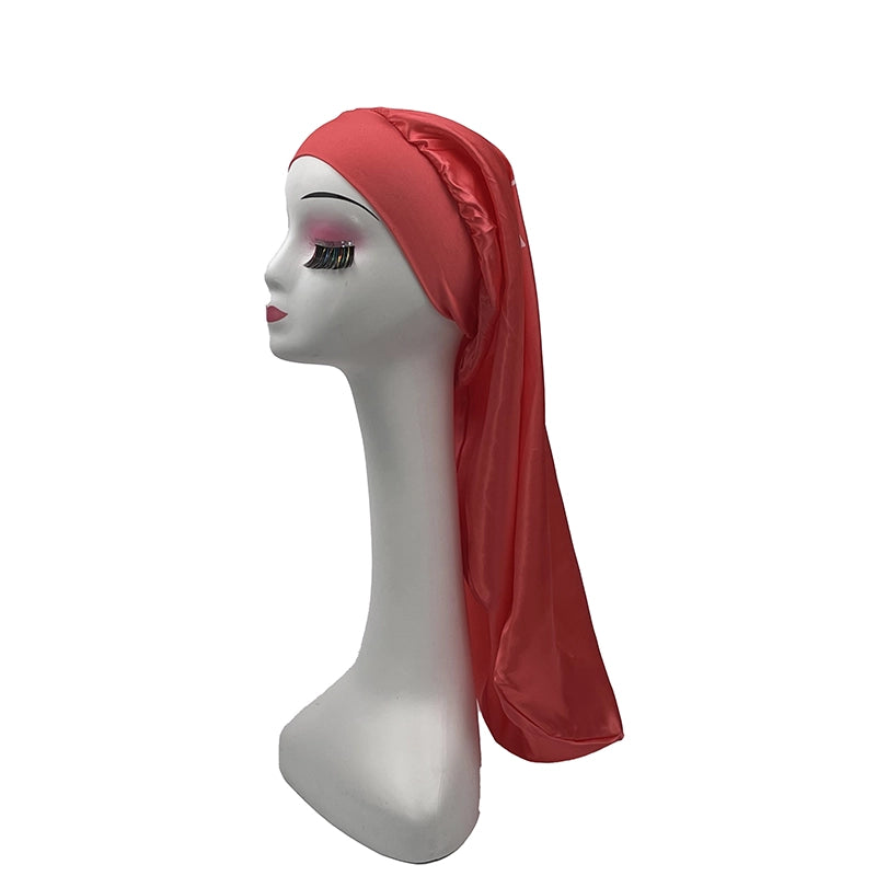 Custom Logo Single Layer Wide Band Long Satin Bonnets For Big Braids