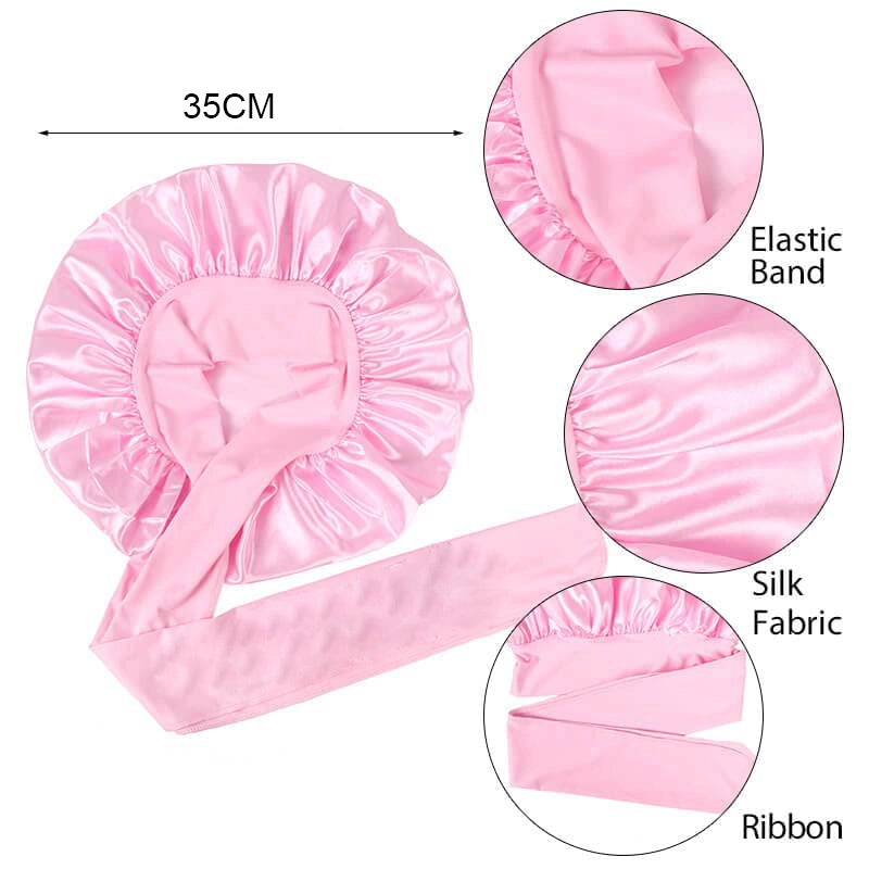 Custom Logo Single Layer Wide Band Large Satin Bonnets With Ties