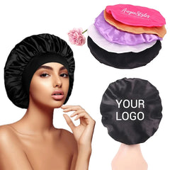 Custom Logo Single Layer Wide Band Satin Bonnets For Sleeping
