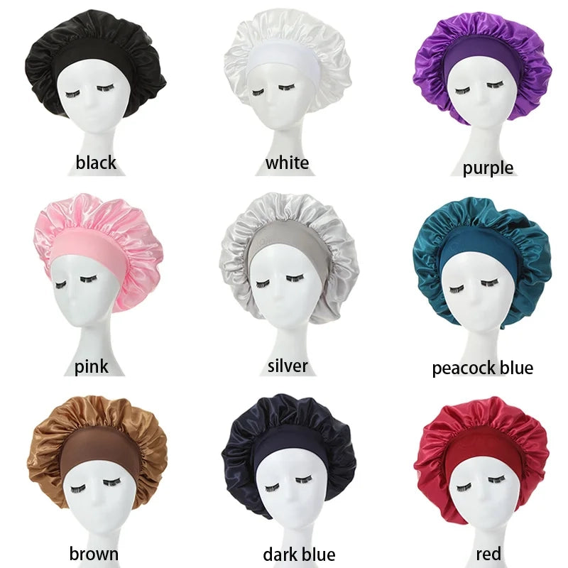 Custom Logo Single Layer Wide Band Satin Bonnets For Sleeping