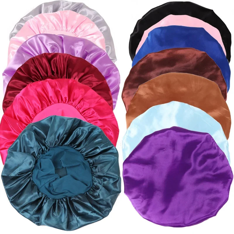 Custom Logo Single Layer Wide Band Satin Bonnets For Sleeping