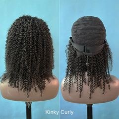 Kinky Straight & Curly 3 in 1 Half Wig: Versatile Ponytail & Headband Raw Hair Wig